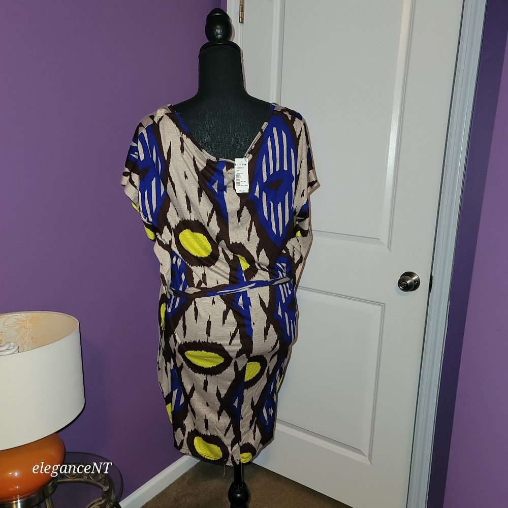 Le' Croix Vibrant Patterned Dress with  Fabric Belt Sz; L NWT - Picture 7 of 12